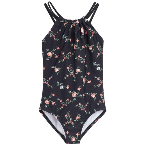 Kanu Surf Girls' Jasmine Beach Sport Halter One Piece Swimsuit, Rose Black 12 - Picture 1 of 6